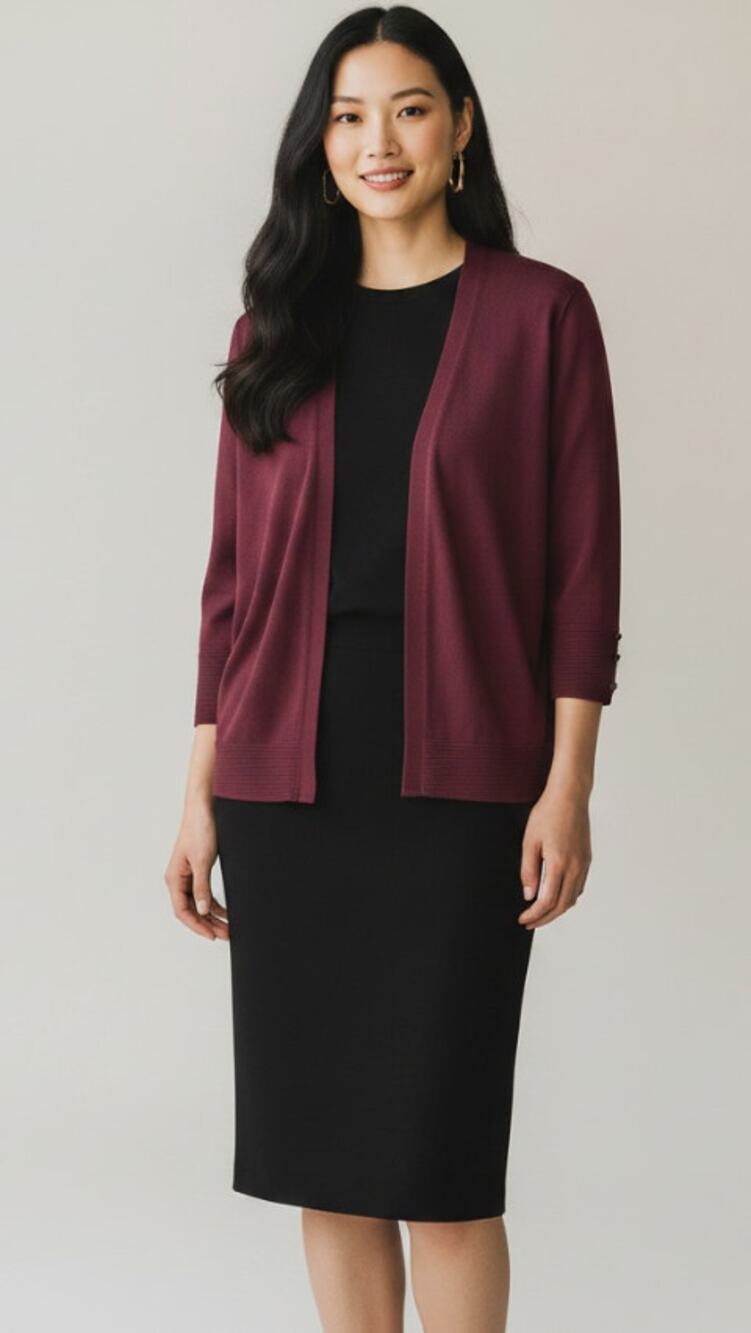 Evolution By Cyrus Sweater Myna Fine Knit Open Cardigan Burgundy Red Size Small